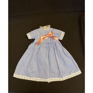 Blue/White Stripe Doll Dress With Pink Bow For 18-20” Dolls Fits American Girl